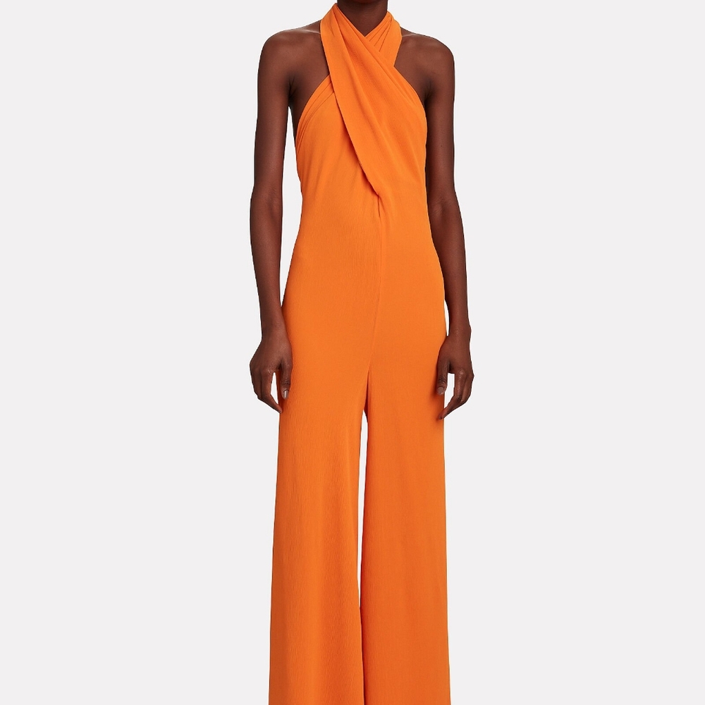 Staud Sycamore Wide Leg Crepe Jumpsuit, Orange XS